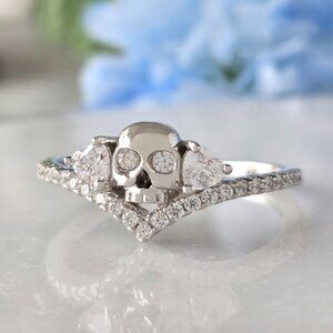 Skull Wishbone ring with Swarovski Crystals Charmed Aroma Skull Collection